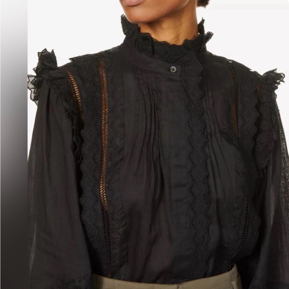 Frame Denim Black Lace Accent Blouse